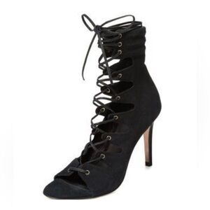 Maje Black Suede Lace-Up Stiletto Heels Womens 39 EUC